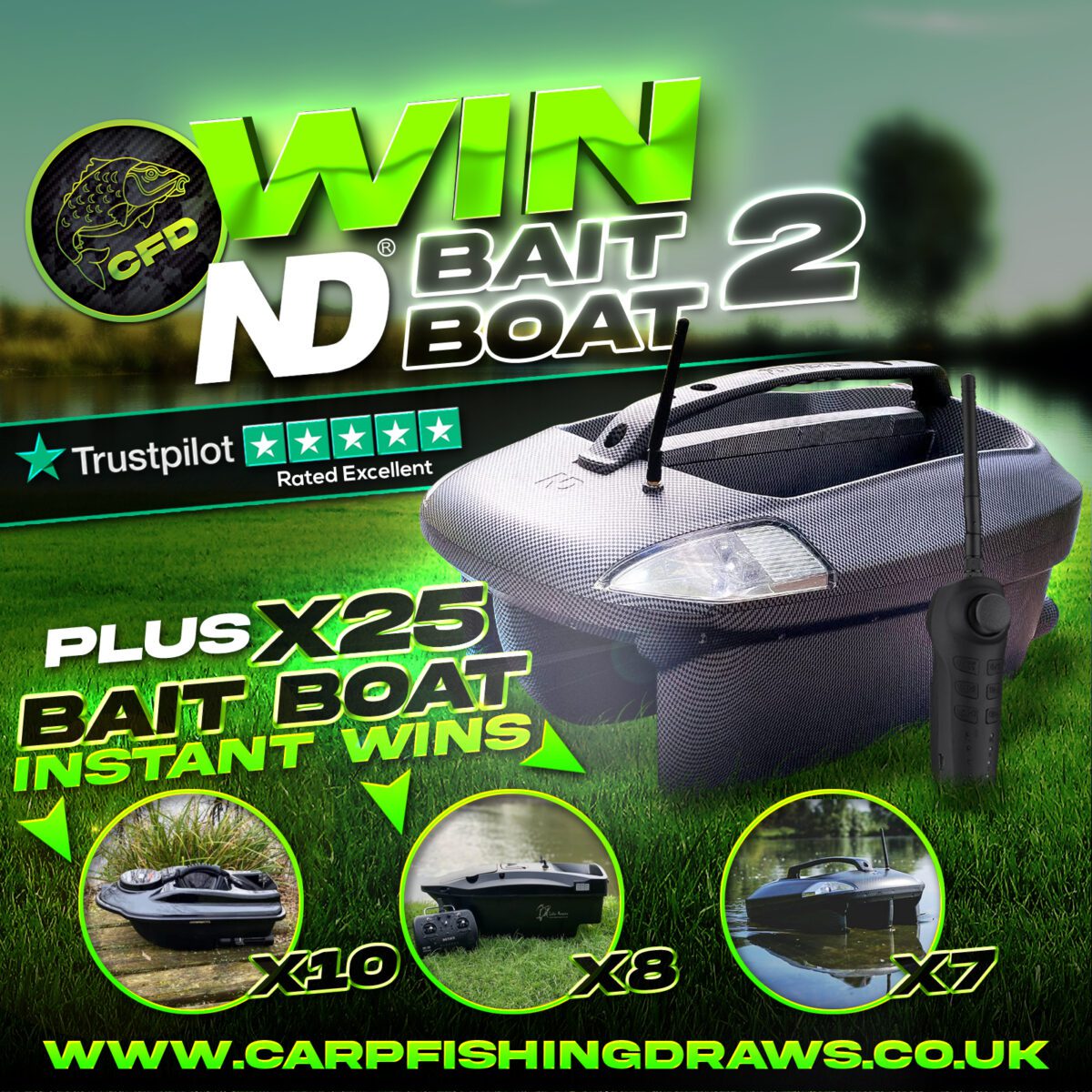 25 Bait Boat Instant Wins + ND Bait Boat 2 Main Prize – Carp Fishing Draws