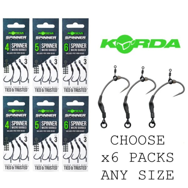 x6 Packs of Korda Spinner Rig Hook Sections