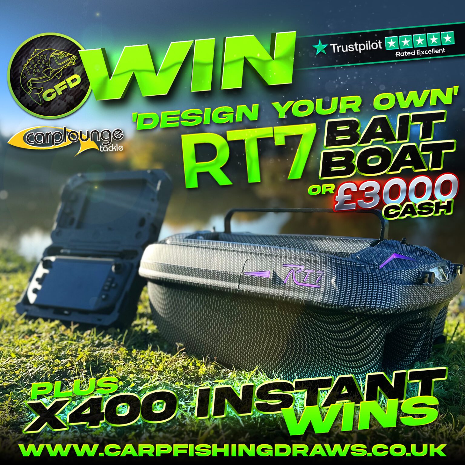 RT7 ‘All in one’ Bait Boat + 400 Instant Winners – Carp Fishing Draws