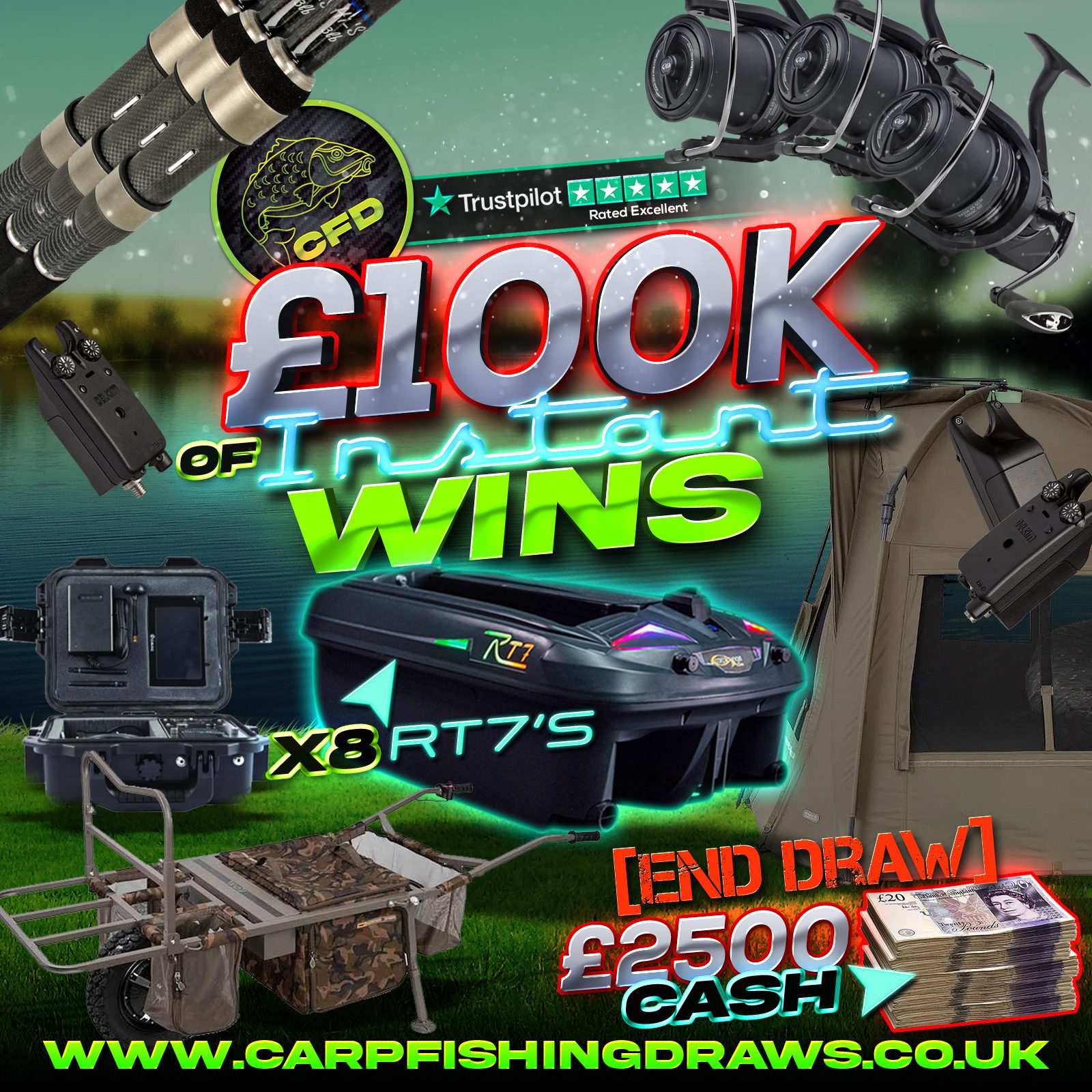 £100,000+ Instant Wins PLUS £2,500 End Draw – Carp Fishing Draws